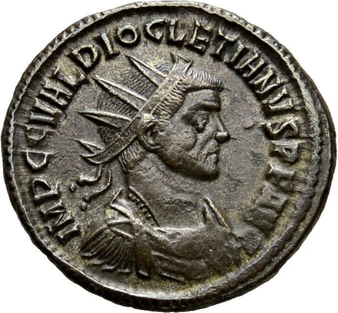 RIC V Diocletian 222 Maximian obverse — Bust of Diocletian, radiate, draped, right, or bust of Diocletian, radiate, draped...