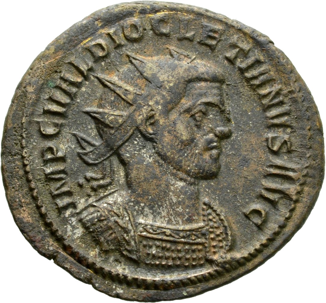 RIC V Diocletian 225 Maximian obverse — Bust of Diocletian, radiate, cuirassed, right