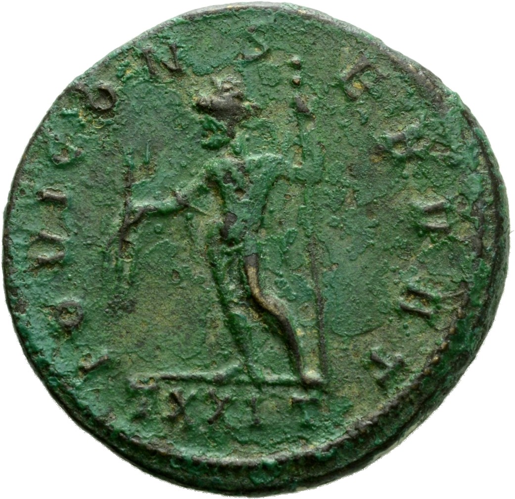 RIC V Diocletian 225 Maximian reverse — Jupiter, standing left, holding thunderbolt in right hand and sceptre in left hand...