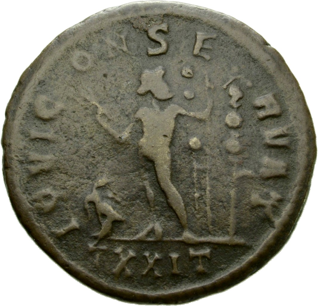 RIC V Diocletian 228 Maximian reverse, Jupiter, standing left, head right, holding thunderbolt in right hand and sceptre i...