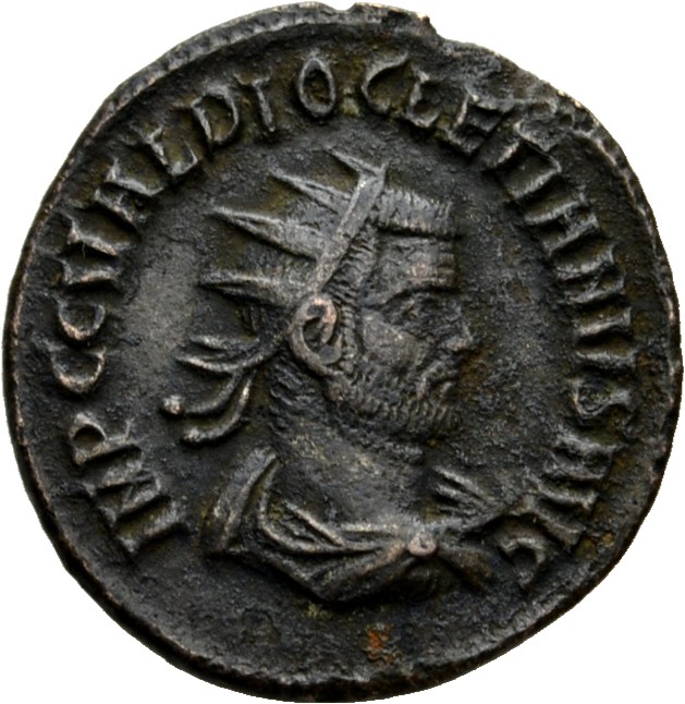 RIC V Diocletian 256 Maximian obverse — Bust of Diocletian, radiate, draped, cuirassed, right, or bust of Diocletian, radi...