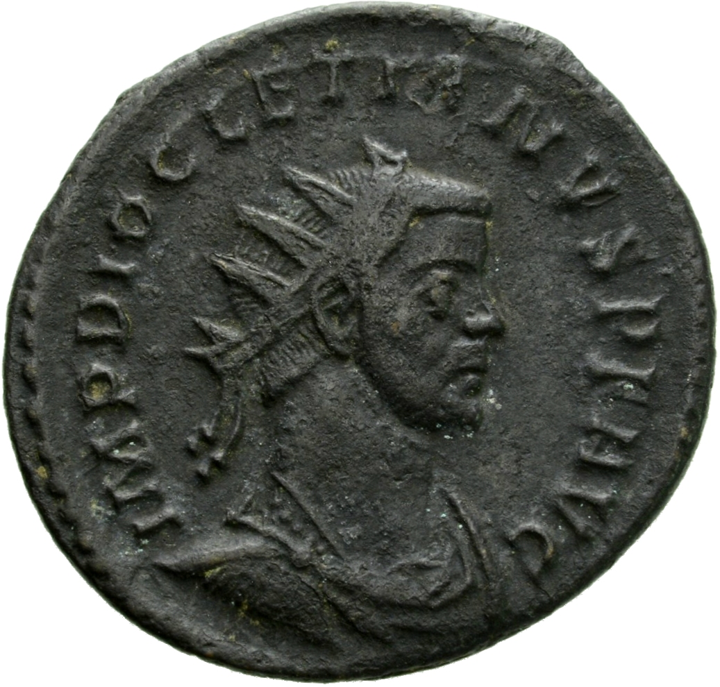 RIC V Diocletian 26 Maximian obverse, Bust of Diocletian, radiate, draped, right, or bust of Diocletian, radiate, draped, ...