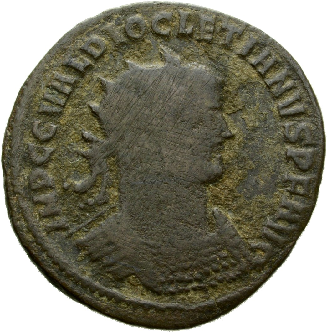 RIC V Diocletian 263 Maximian obverse, Bust of Diocletian, radiate, draped, right, or bust of Diocletian, radiate, draped,...
