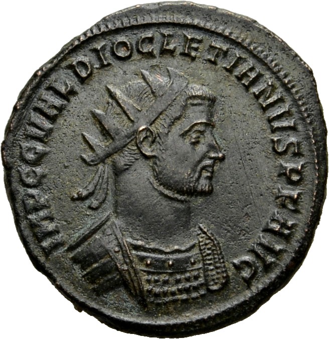 RIC V Diocletian 263 Maximian obverse — Bust of Diocletian, radiate, draped, right, or bust of Diocletian, radiate, draped...