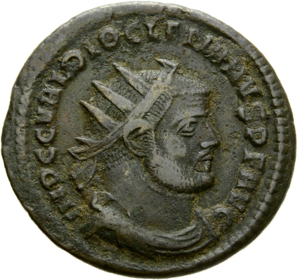 RIC V Diocletian 284 Diocletian obverse, Bust of Diocletian, radiate, draped, right, or bust of Diocletian, radiate, drape...