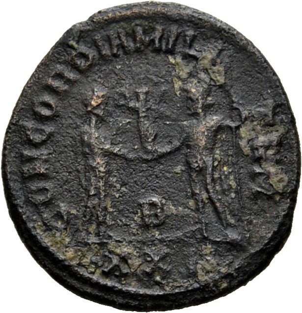 RIC V Diocletian 284 Diocletian reverse — Diocletian, draped, cuirassed, standing right, holding parazonium in right hand ...