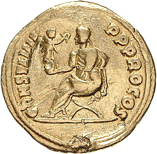 RIC V Diocletian 286 Diocletian reverse, Diocletian, draped, cuirassed, holding Victory on globe in right hand and parazon...