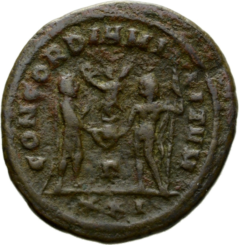 RIC V Diocletian 306 Diocletian reverse, Diocletian, draped, cuirassed, standing right, holding parazonium or sceptre in r...