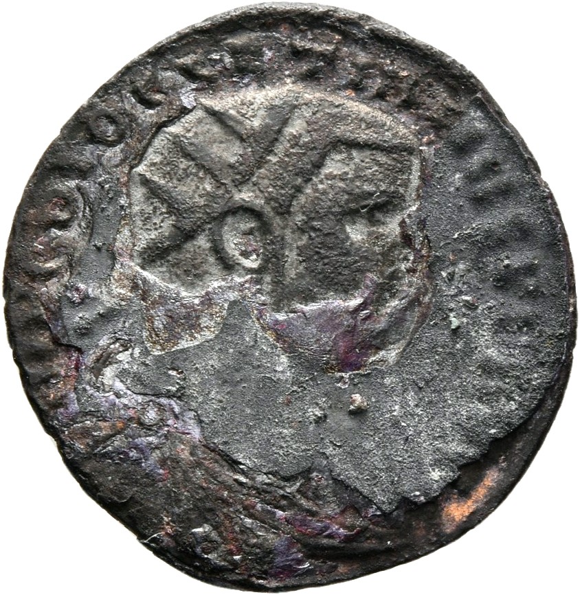 RIC V Diocletian 306 Diocletian obverse — Bust of Diocletian, radiate, draped, right; sometimes under bust, dot