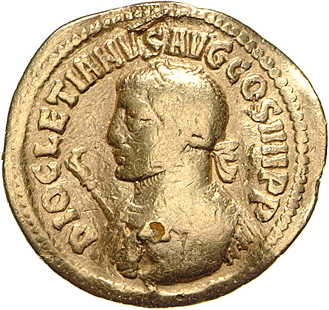 RIC V Diocletian 312 Diocletian obverse, Bust of Diocletian, laureate, cuirassed or wearing imperial mantle, left, holding...