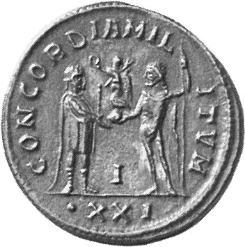 RIC V Diocletian 322 Diocletian reverse — Diocletian, draped, cuirassed, standing right, holding parazonium in right hand ...