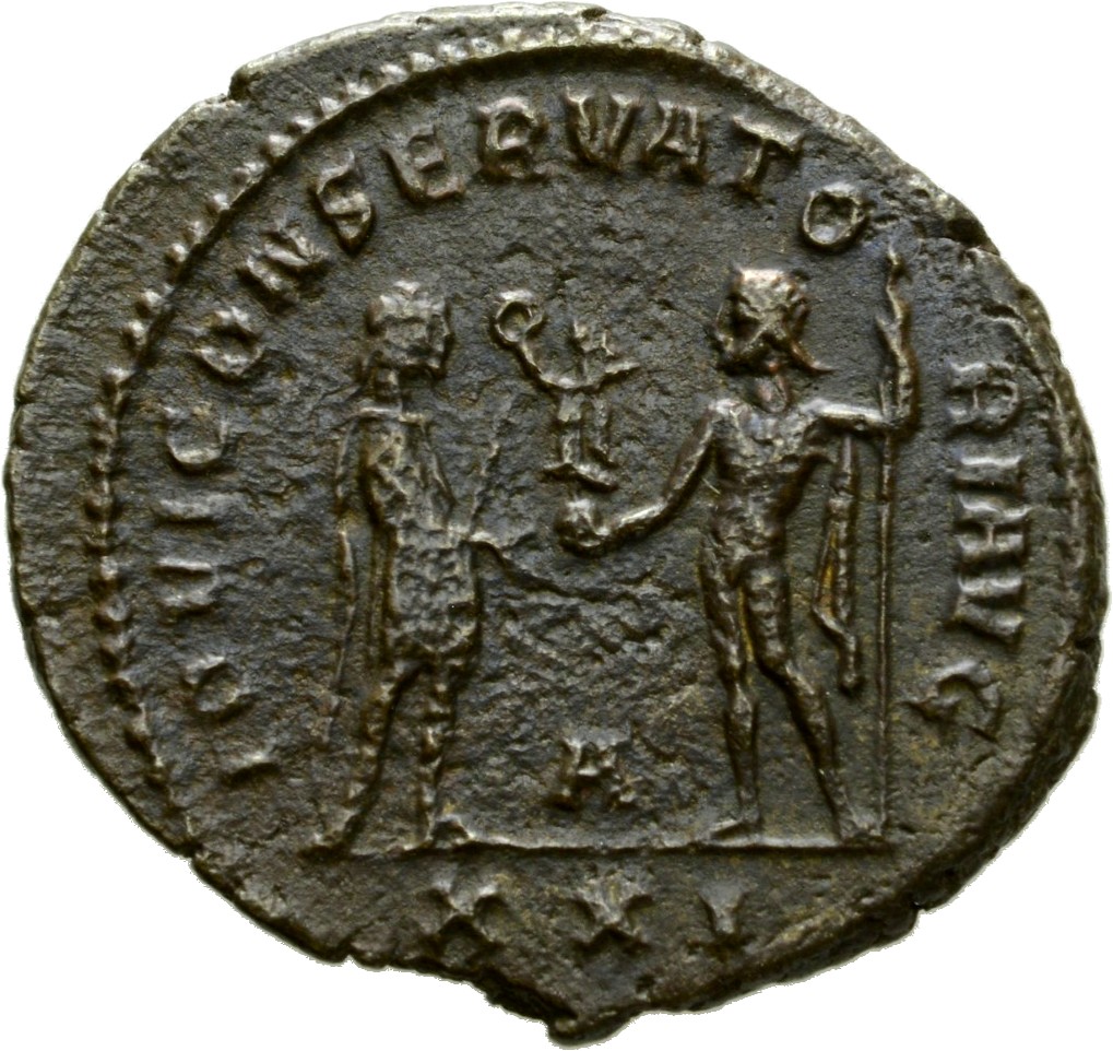 RIC V Diocletian 324 Diocletian reverse, Diocletian, draped, cuirassed, standing right, holding parazonium in right hand a...