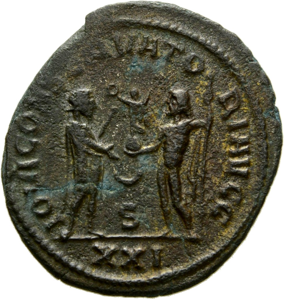 RIC V Diocletian 325 Diocletian reverse, Diocletian, draped, cuirassed, standing right, holding parazonium in right hand a...