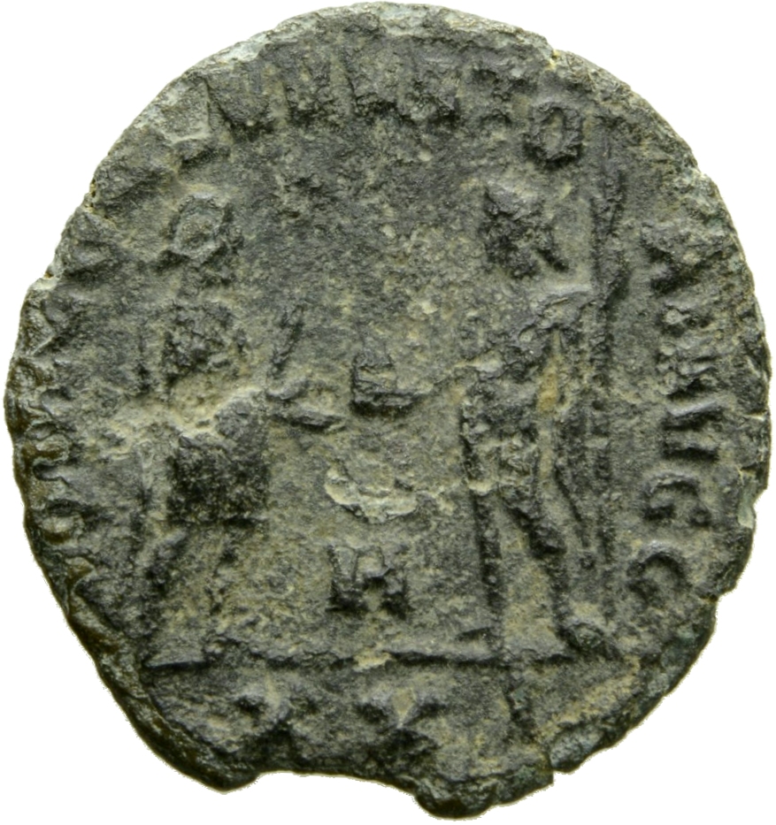 RIC V Diocletian 325 Diocletian reverse — Diocletian, draped, cuirassed, standing right, holding parazonium in right hand ...