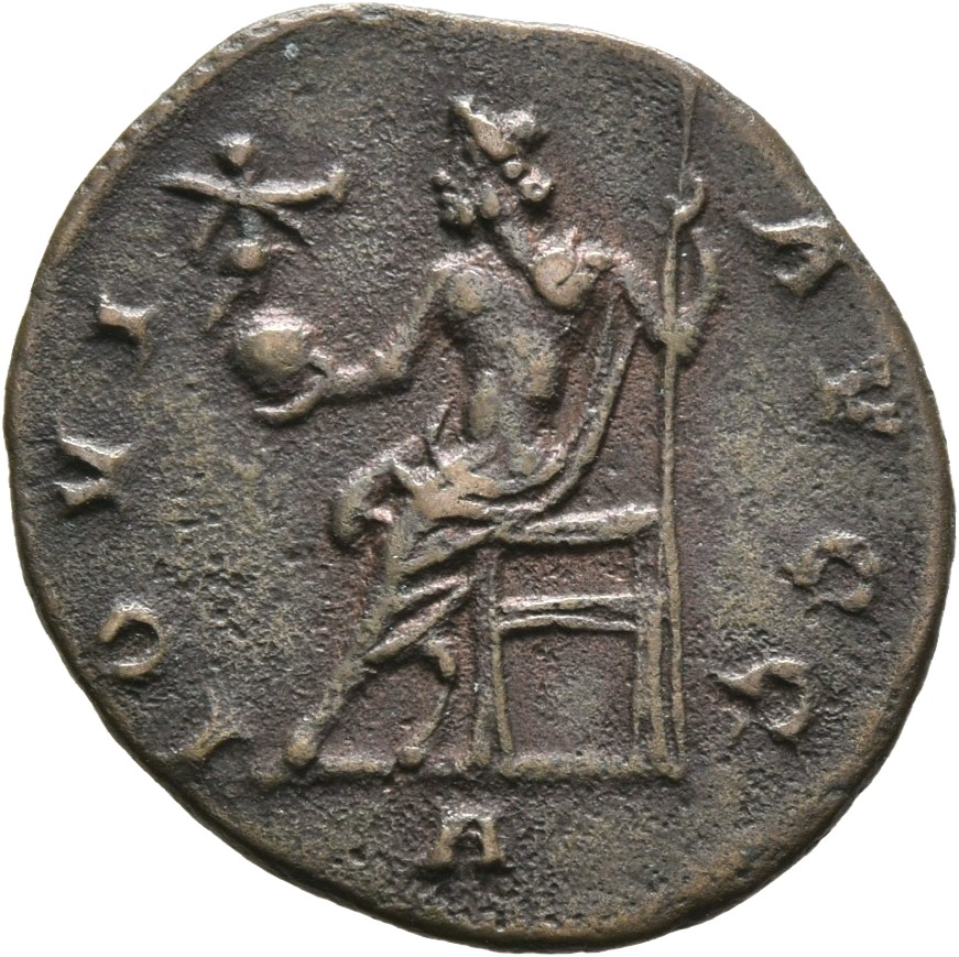RIC V Diocletian 34 Maximian reverse, Jupiter, seated left, holding Victory on globe in right hand and sceptre in left hand