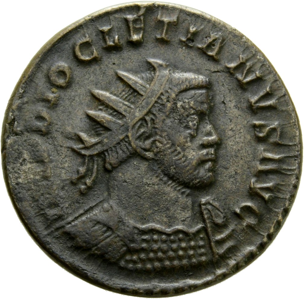 RIC V Diocletian 34 Maximian obverse, Bust of Diocletian, radiate, draped, right, or bust of Diocletian, radiate, draped, ...