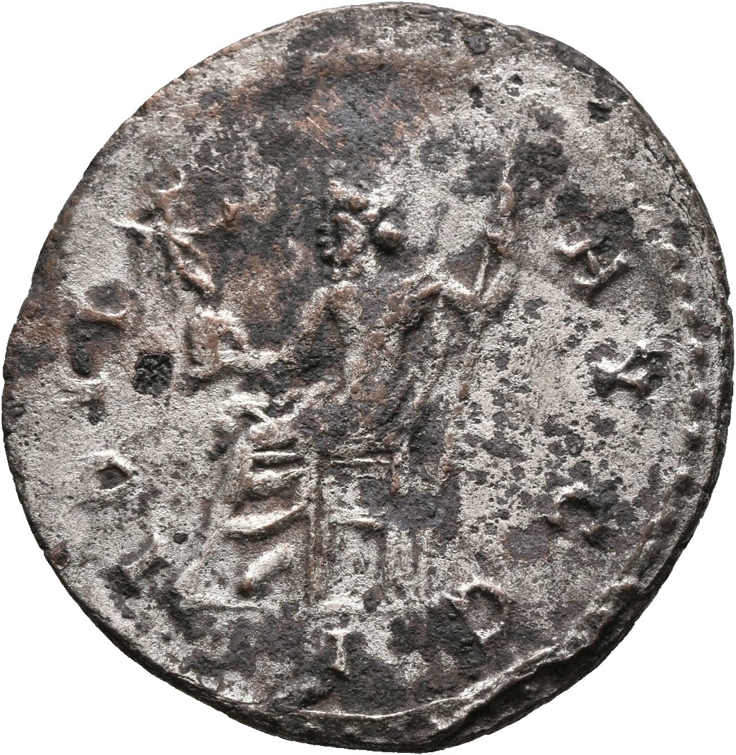 RIC V Diocletian 34 Maximian reverse — Jupiter, seated left, holding Victory on globe in right hand and sceptre in left hand