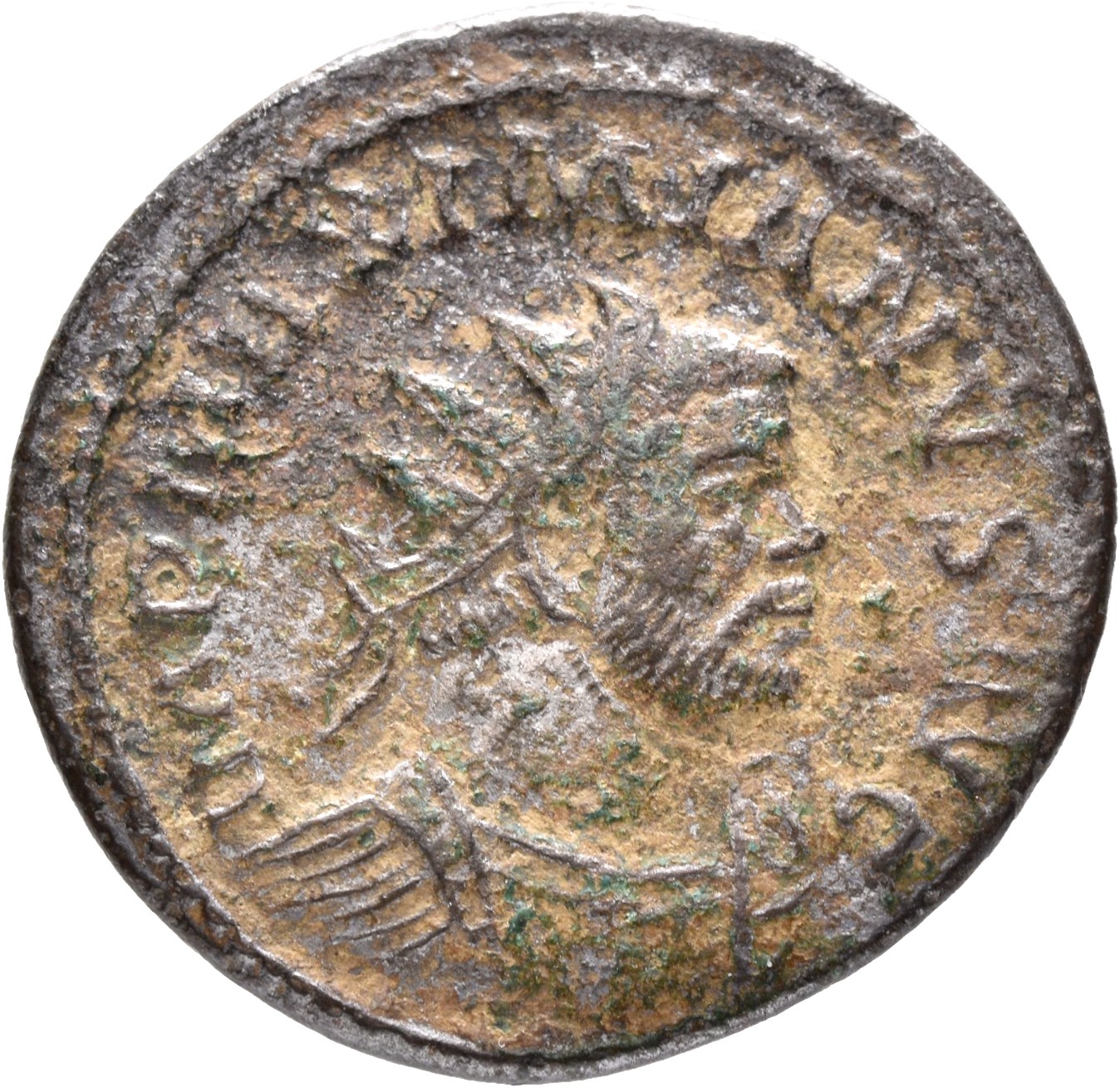 RIC V Diocletian 353 Maximian obverse, Bust of Maximian, radiate, cuirassed, right