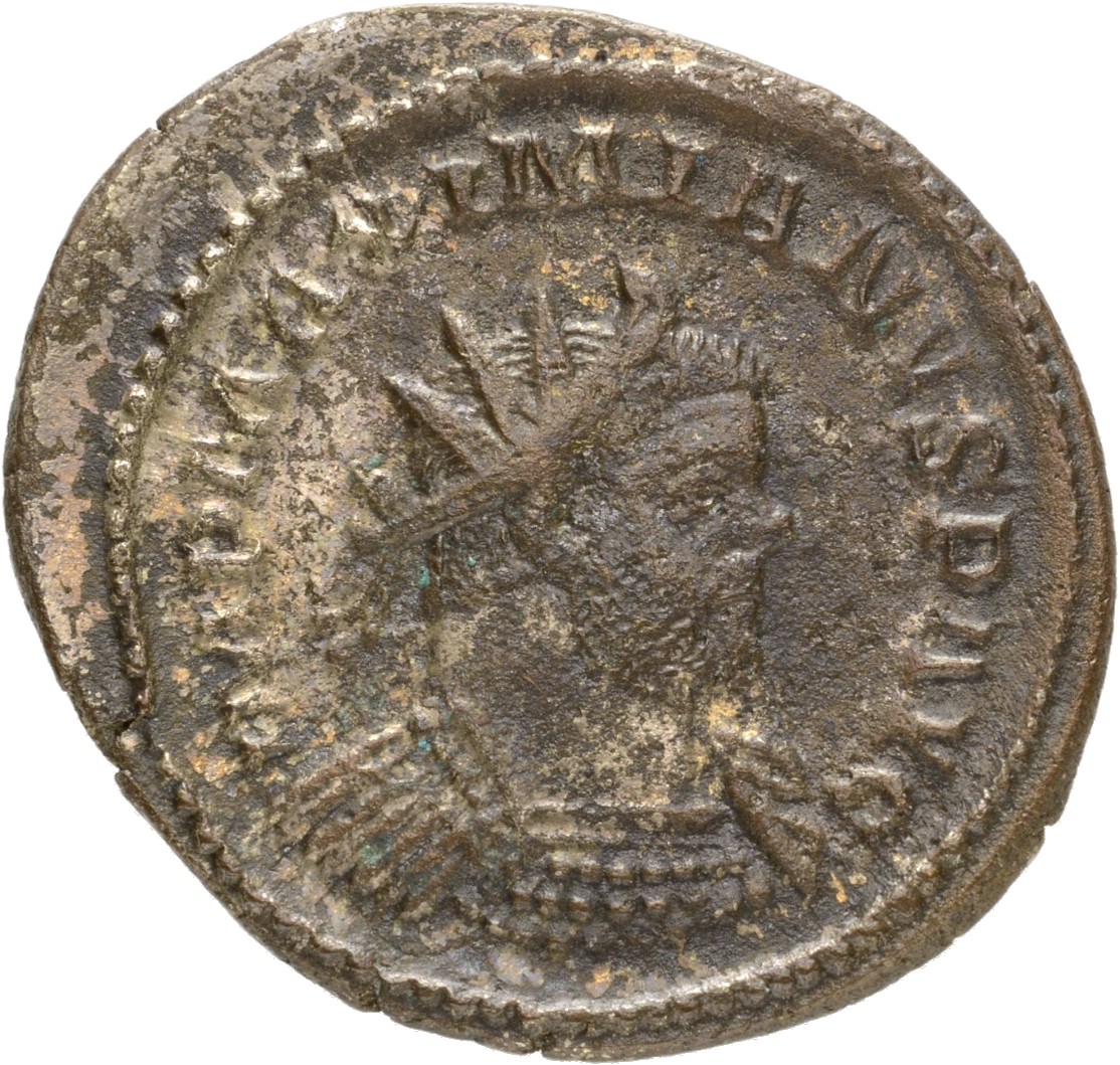 RIC V Diocletian 398 Maximian obverse, Bust of Maximian, radiate, draped, cuirassed, right, or bust of Maximian, radiate, ...