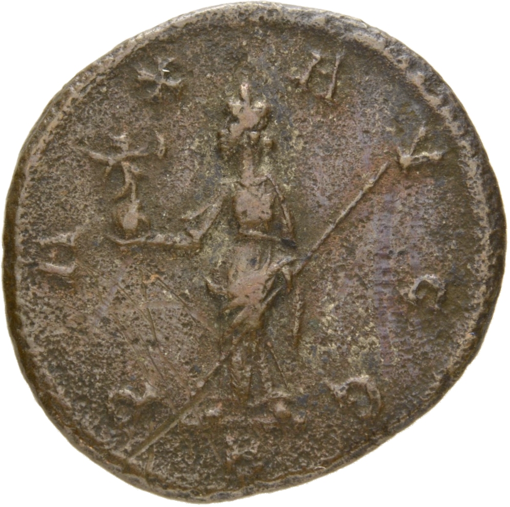 RIC V Diocletian 399 Maximian reverse, Pax, draped, standing left, holding Victory on globe in right hand and sceptre in l...