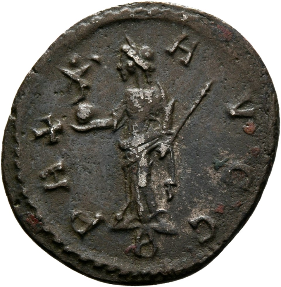 RIC V Diocletian 399 Maximian reverse, Pax, draped, standing left, holding Victory on globe in right hand and sceptre in l...