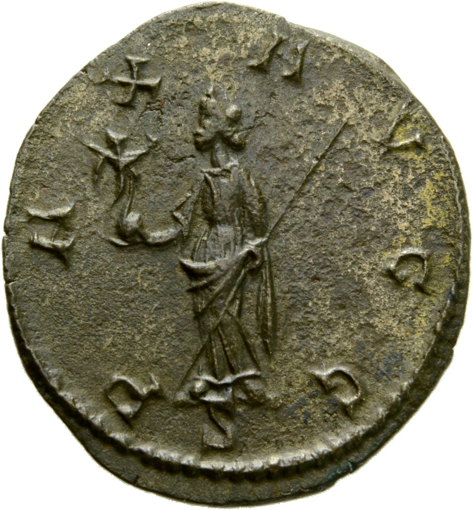 RIC V Diocletian 402 Maximian reverse, Pax, draped, standing left, holding Victory on globe in right hand and sceptre in l...