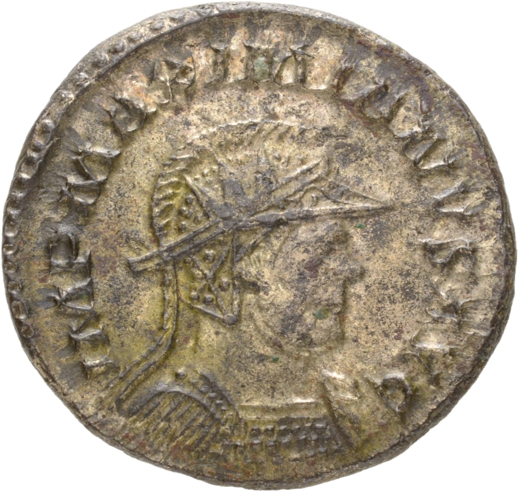 RIC V Diocletian 404 Maximian obverse, Bust of Maximian, radiate, sometimes helmeted, cuirassed, right, or bust of Maximia...