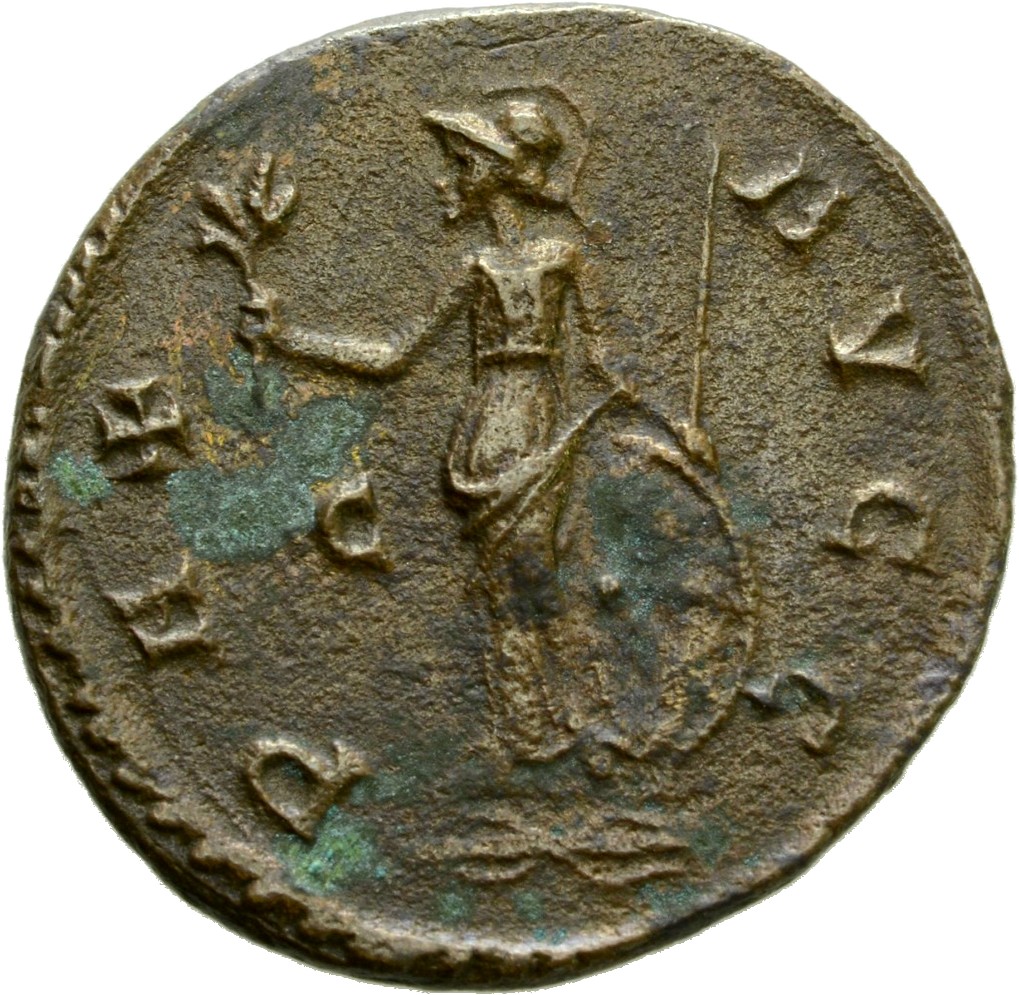 RIC V Diocletian 404 Maximian reverse, Minerva, helmeted, draped, standing left, holding olive-branch in right hand and sp...