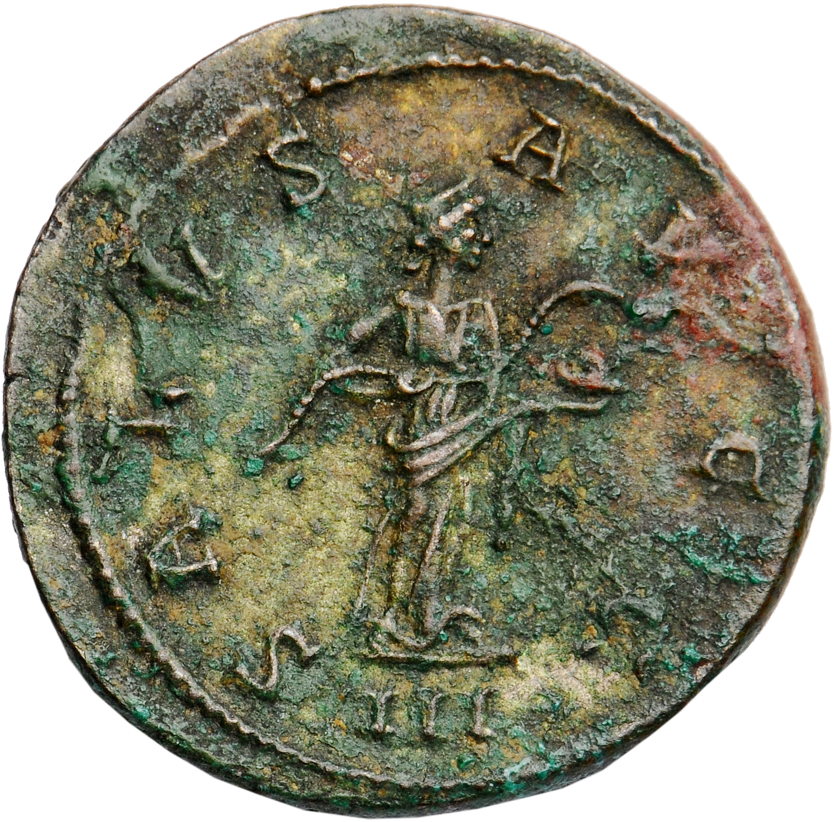 RIC V Diocletian 422 Maximian reverse, Salus, draped, standing right, feeding snake held in arms