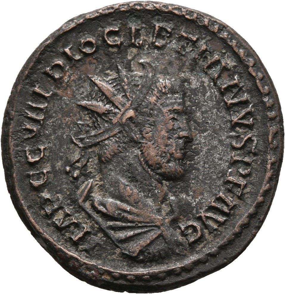RIC V Diocletian 43 Maximian obverse, Bust of Diocletian, radiate, draped, right, or bust of Diocletian, radiate, draped, ...