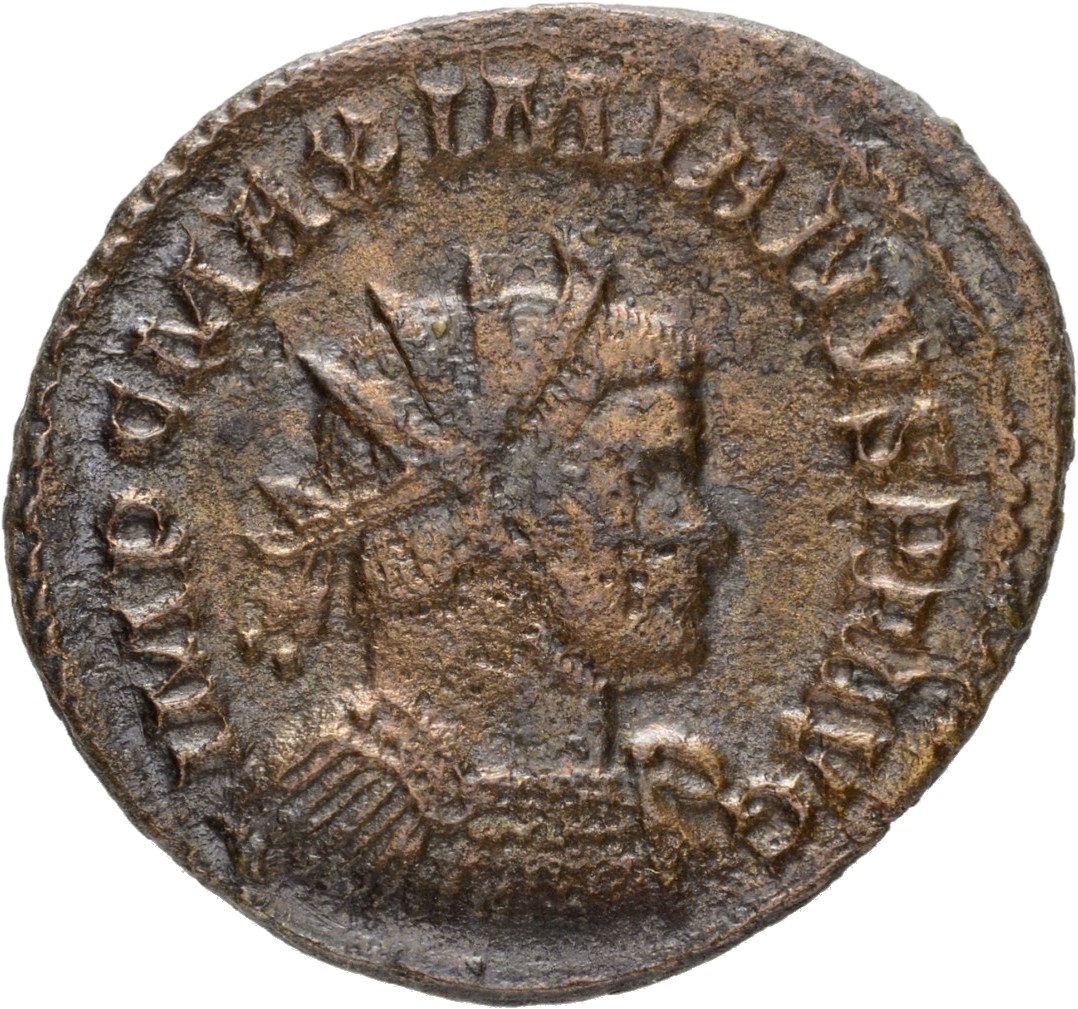RIC V Diocletian 430 Maximian obverse, Bust of Maximian, radiate, cuirassed, right
