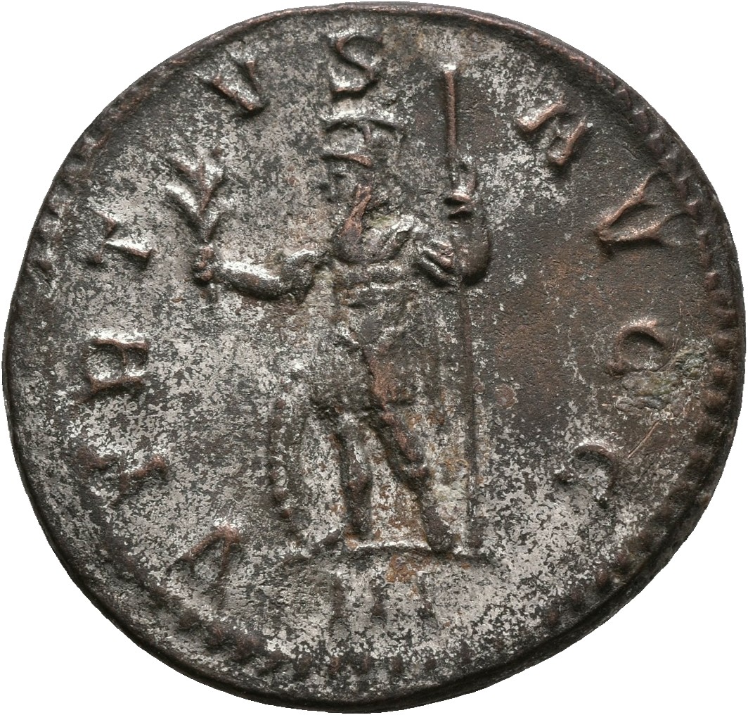 RIC V Diocletian 447 Maximian reverse, soldier, draped, cuirassed, standing left, holding olive-branch in right hand and s...