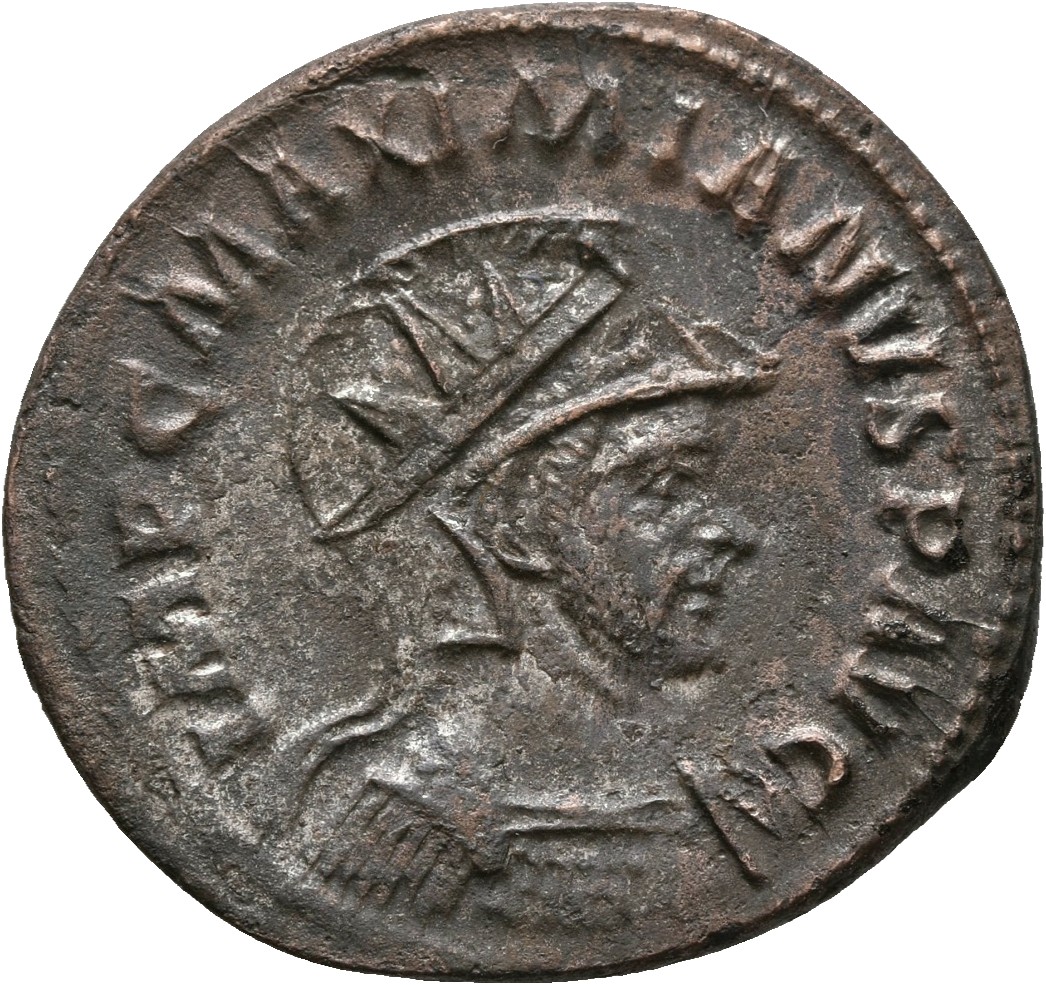 RIC V Diocletian 462 Maximian obverse, Bust of Maximian, radiate, helmeted, cuirassed, right or left