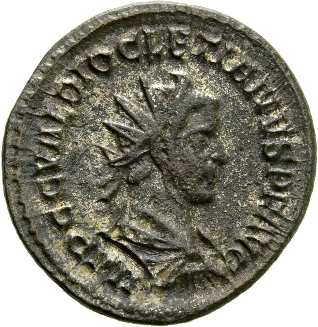 RIC V Diocletian 50 Maximian obverse, Bust of Diocletian, radiate, draped, right, or bust of Diocletian, radiate, draped, ...