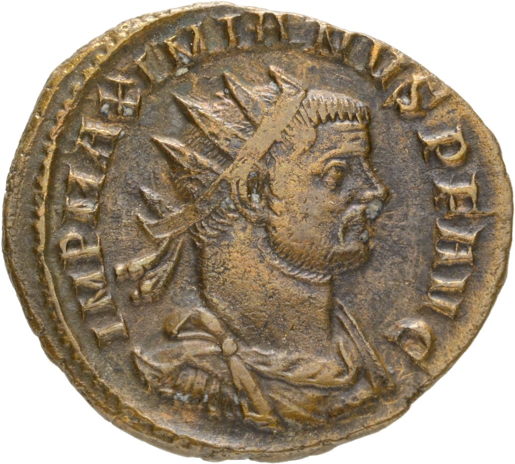RIC V Diocletian 502 Maximian obverse, Bust of Maximian, radiate, draped, cuirassed, right