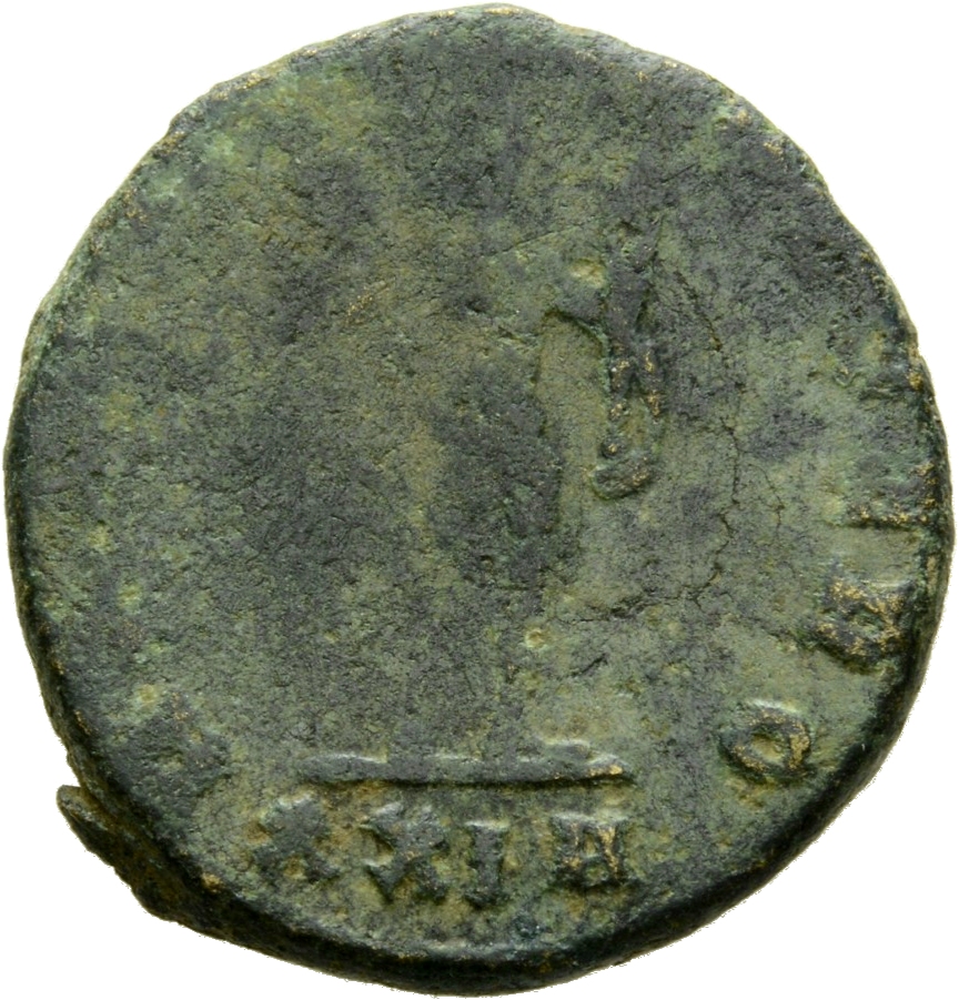 RIC V Diocletian 502 Maximian reverse, Hercules, standing left, holding olive-branch in right hand and club sometimes with...