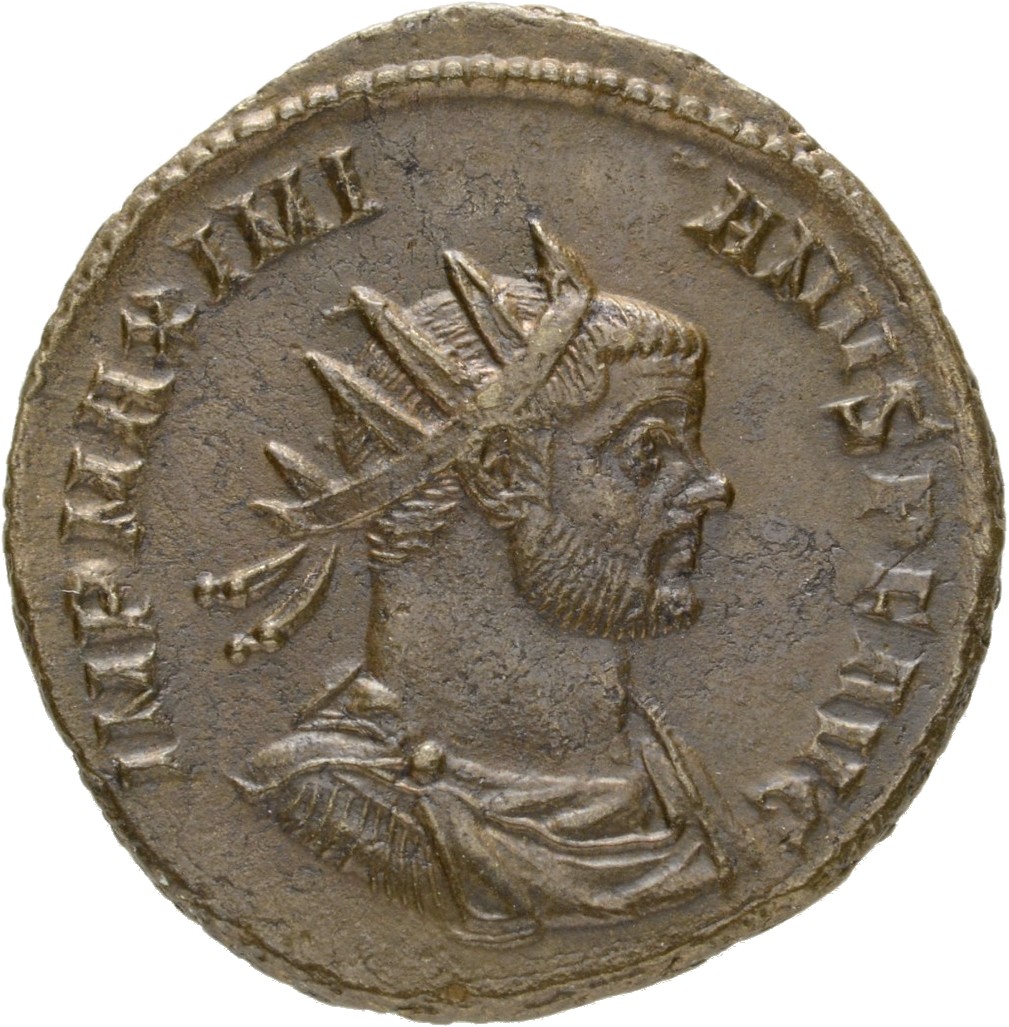 RIC V Diocletian 515 Maximian obverse, Bust of Maximian, radiate, draped, cuirassed, right, or bust of Maximian, radiate, ...