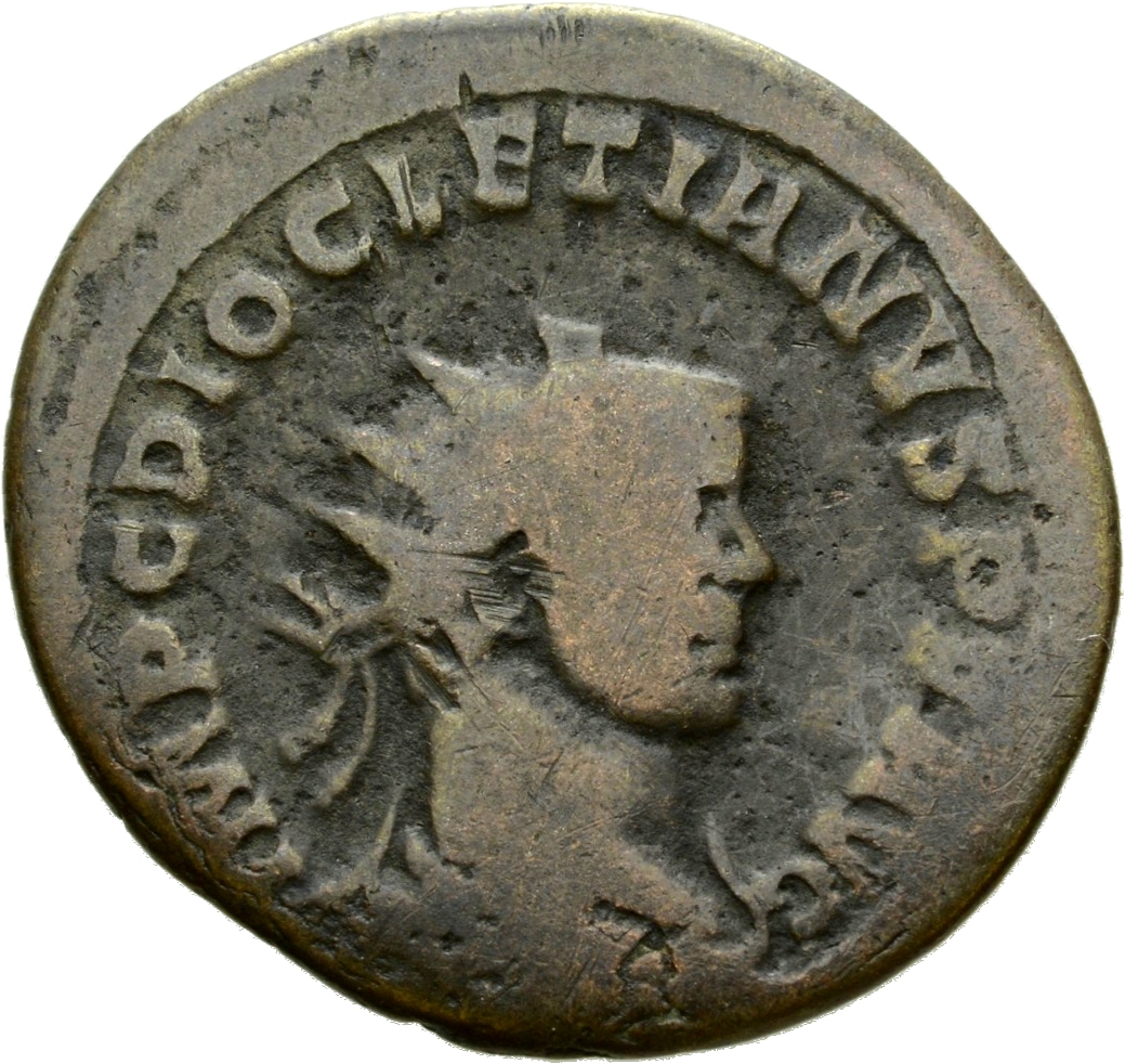 RIC V Diocletian 53 Maximian obverse, Bust of Diocletian, radiate, draped, right, or bust of Diocletian, radiate, draped, ...