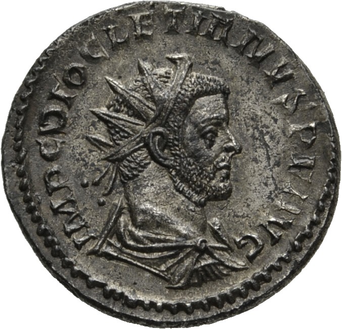 RIC V Diocletian 53 Maximian obverse, Bust of Diocletian, radiate, draped, right, or bust of Diocletian, radiate, draped, ...