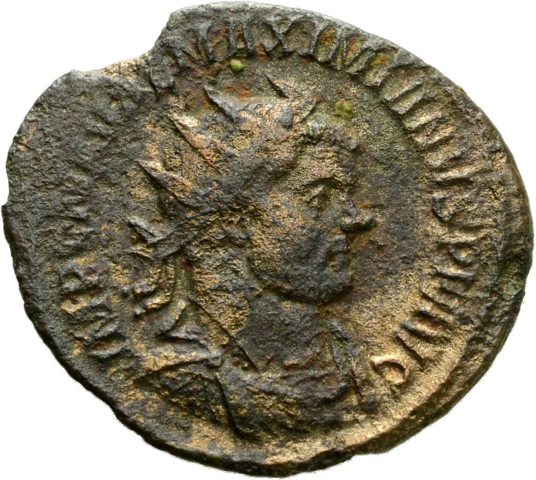 RIC V Diocletian 558 Maximian obverse, Bust of Maximian, radiate, draped, cuirassed, right, or bust of Maximian, radiate, ...