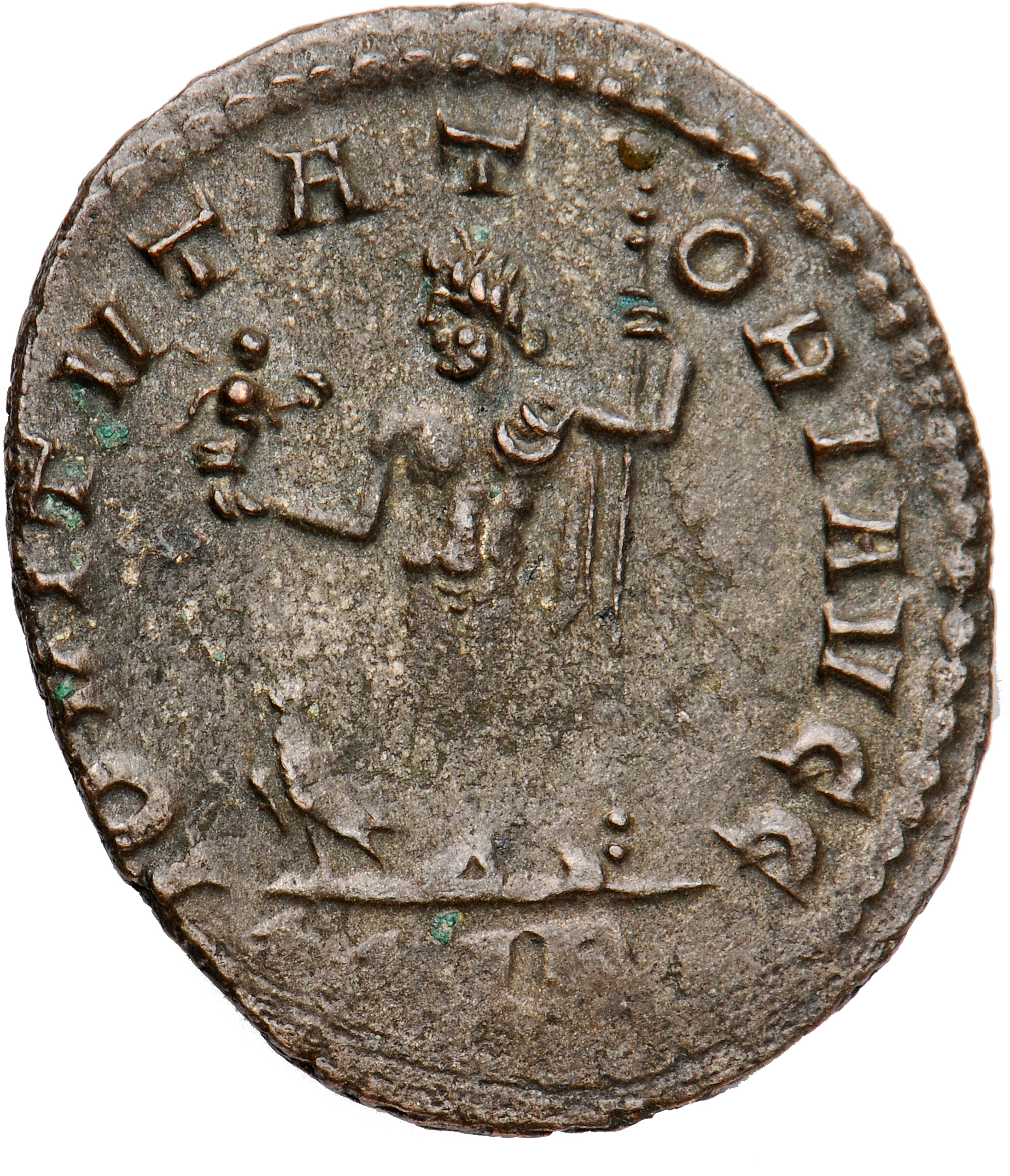 RIC V Diocletian 56 Maximian reverse, Jupiter, standing left, holding Victory on globe in right hand and sceptre in left h...