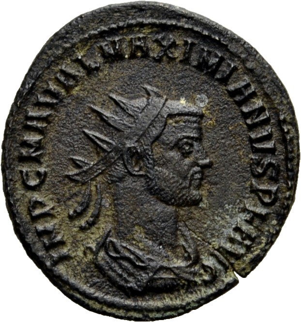 RIC V Diocletian 583 Maximian obverse, Bust of Maximian, radiate, draped, cuirassed, right