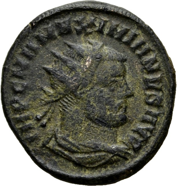 RIC V Diocletian 595 Diocletian obverse — Bust of Maximian, radiate, draped, right, or bust of Maximian, radiate, cuirasse...