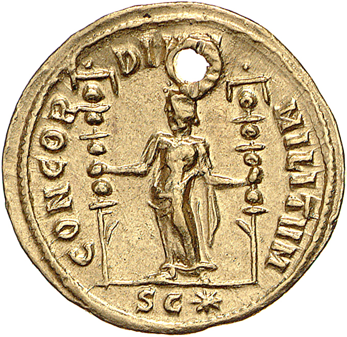 RIC V Diocletian 603 Diocletian reverse, Concordia, draped, standing left, holding two ensigns