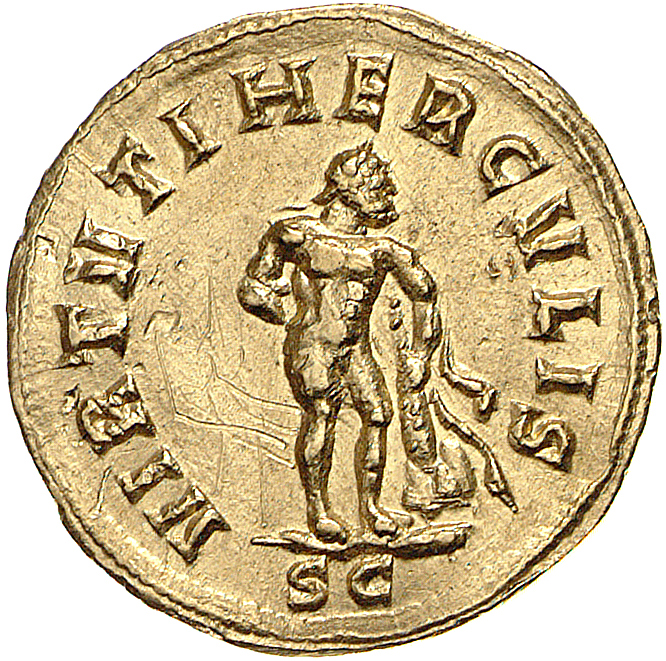 RIC V Diocletian 605 Diocletian reverse, Hercules, standing right, leaning on club with lion's skin on rock