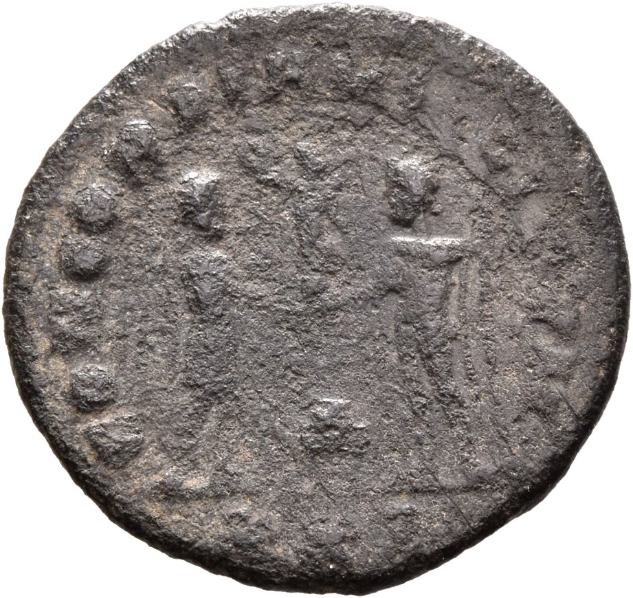 RIC V Diocletian 607 Diocletian reverse — Maximian, draped, cuirassed, standing right, holding parazonium in right hand an...