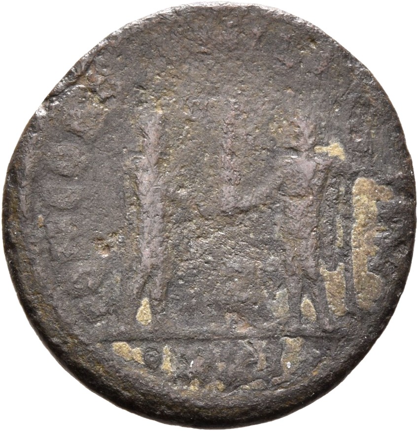 RIC V Diocletian 621 Diocletian reverse — Maximian, draped, cuirassed, standing right, holding sceptre in right hand and r...