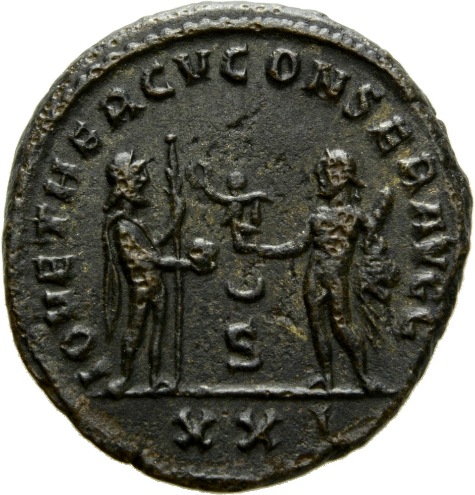 RIC V Diocletian 622 Diocletian reverse, Jupiter, standing right, holding globe in right hand and sceptre in left hand, fa...