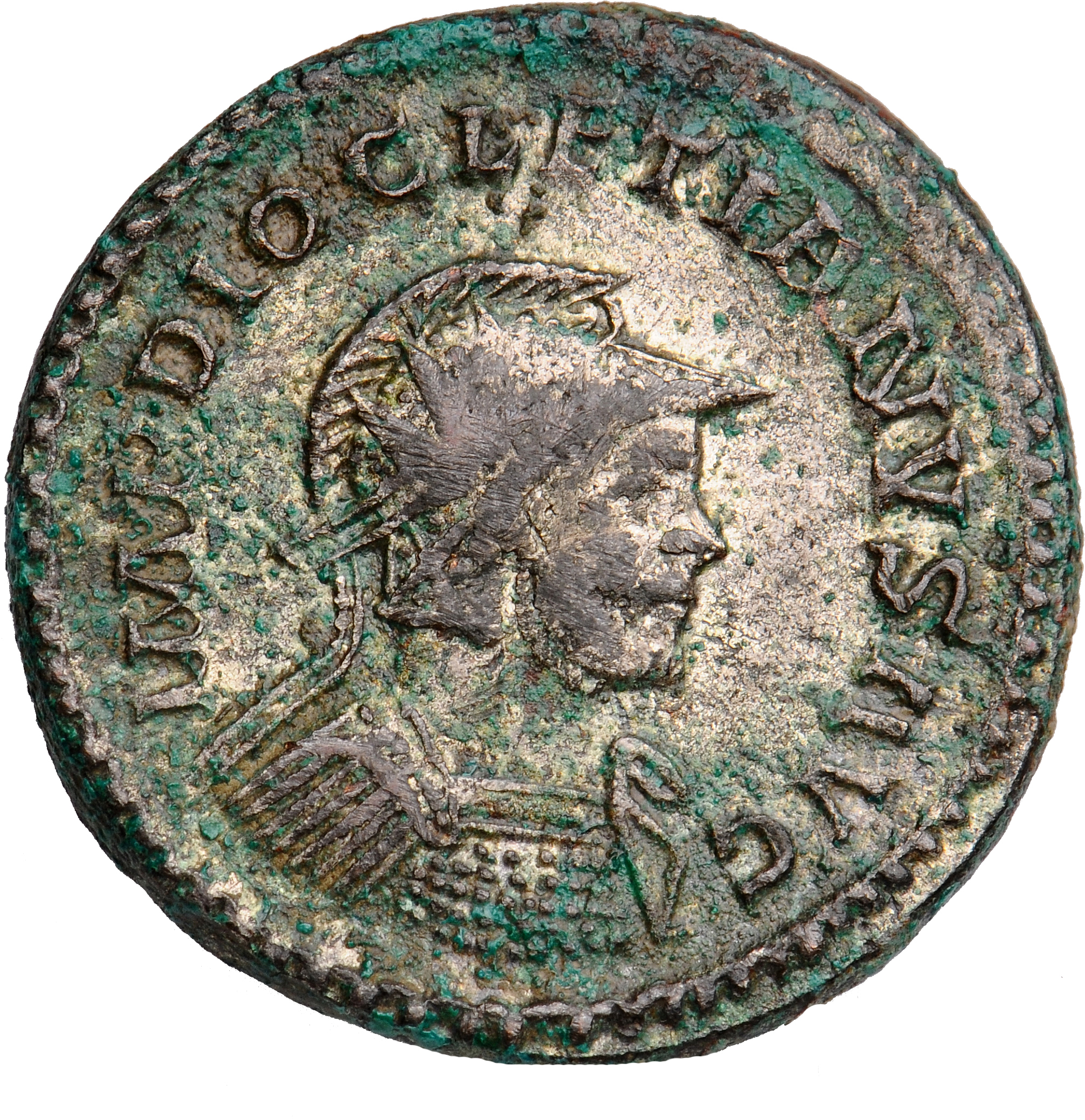 RIC V Diocletian 63 Maximian obverse, Bust of Diocletian, radiate, helmeted, cuirassed, left, sometimes holding spear in r...