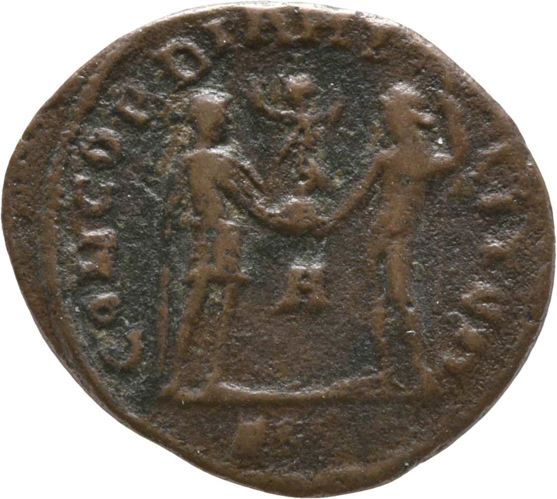 RIC V Diocletian 672 Diocletian reverse, Constantius Chlorus, draped, cuirassed, standing right, holding sceptre or parazo...